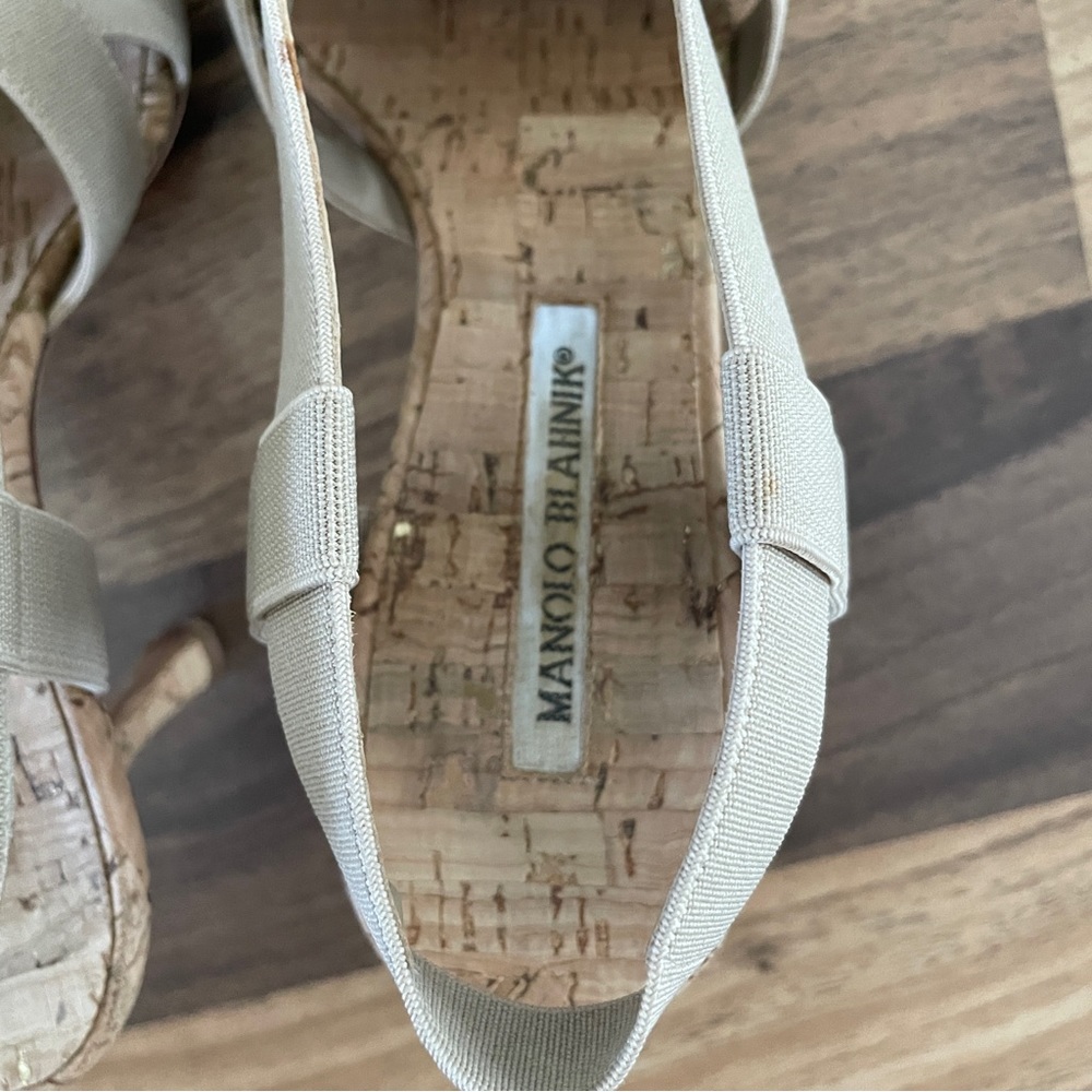 Manolo Blahnik Lasti Cork Heels Cream Neutral 6.5 - Picture 11 of 15